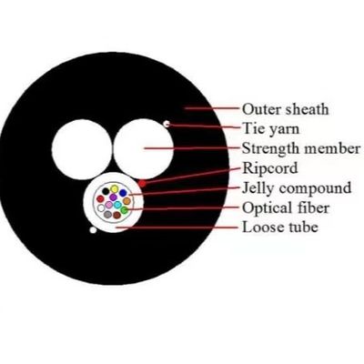 Dwa FRP Aerial 12 Core ASU 80 Drop Fiber Optic Cable GYFFY FTTH Outdoor
